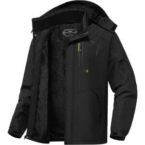 Men's Black 1 Waterproof Winter Warm Snow Coat Fleece Lined Hiking Ski Jacket